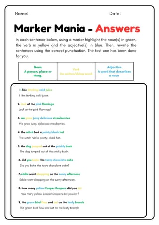 Marker Mania- Finding parts of speech grammar and punctuation activity - image 2 of 2