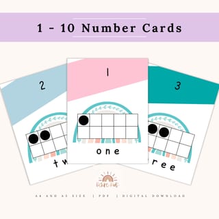 Number Cards Tens Frame rainbow printable 0-10 subitising numeral counting flash cards A4 and A5 - image 1 of 2