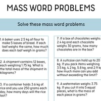 Engaging Mass Word Problems Worksheet (Grams and Kilograms) with Answers - thumbnail 1 of 1