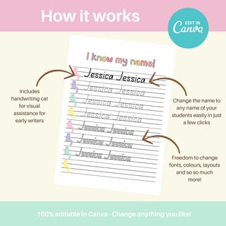 Editable name tracing practice school readiness handwriting | Edit in Canva - image 4 of 8