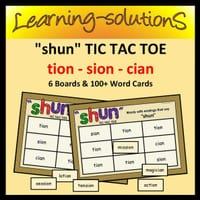 'SHUN' Tic Tac Toe - a game to learn the spelling of words that end in "shun" - TION SION CIAN