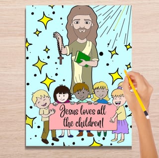 Jesus Loves the Children - Religion Colouring-in - image 2 of 2