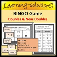 Number Facts Game - DOUBLES and NEAR DOUBLES - BINGO - 10 Boards/54 Flash Cards + Poster - thumbnail 1 of 1
