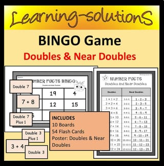 Number Facts Game - DOUBLES and NEAR DOUBLES - BINGO - 10 Boards/54 Flash Cards + Poster - image 1 of 1