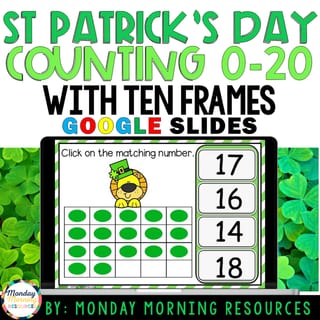 St Patrick's Day Counting 0-20 with Ten Frames - Math Google Slides Foundation - Year 1 AC9MFNO1 - image 1 of 8