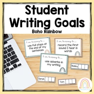 Editable Student Writing Goals - Boho Rainbow - image 1 of 4