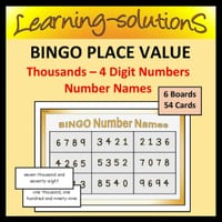 Place Value Game - Thousands (4 Digits) Number Names - BINGO - 6 Boards, 54 Word Cards - thumbnail 1 of 1
