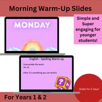 Morning Warm-Up Slides | Engaging Math & English Bell Ringers + Fun Riddle- Growing Bundle - thumbnail 1 of 4