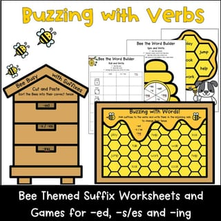 Buzzing with Verbs: Bee-Themed Suffix Games & Worksheets for -ed, -ing, -s/es - image 1 of 4