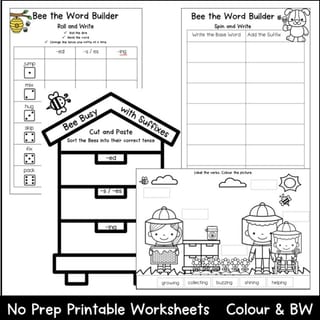 Buzzing with Verbs: Bee-Themed Suffix Games & Worksheets for -ed, -ing, -s/es - image 3 of 4