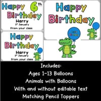Birthday Certificates & Pencil Toppers – Editable Animal & Balloon Theme! Created by - thumbnail 2 of 4