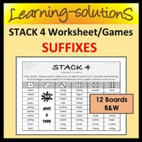 SUFFIXES - STACK 4 Worksheet/Games - 12 Games to Consolidate and Review Suffixes - MORPHOLOGY - thumbnail 1 of 1