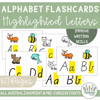 Alphabet Flash Cards - Australian Print & Pre-Cursive Fonts Highlighted Letters + Pictures - image 1 of 4
