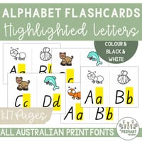 Alphabet Flash Cards - Australian Print & Pre-Cursive Fonts Highlighted Letters + Pictures - thumbnail 2 of 4