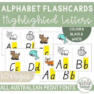 Alphabet Flash Cards - Australian Print & Pre-Cursive Fonts Highlighted Letters + Pictures - image 2 of 4