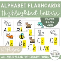 Alphabet Flash Cards - Australian Print & Pre-Cursive Fonts Highlighted Letters + Pictures - thumbnail 3 of 4