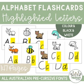 Alphabet Flash Cards - Australian Print & Pre-Cursive Fonts Highlighted Letters + Pictures - image 3 of 4