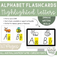 Alphabet Flash Cards - Australian Print & Pre-Cursive Fonts Highlighted Letters + Pictures - thumbnail 4 of 4
