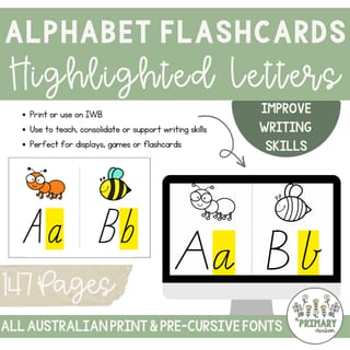 Alphabet Flash Cards - Australian Print & Pre-Cursive Fonts Highlighted Letters + Pictures - image 4 of 4