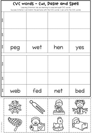 CVC Words - Cut, Read, Paste and Spell Worksheet Package - image 2 of 6