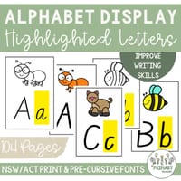 Alphabet Poster Display NSW & ACT Print & Pre-Cursive Fonts Highlighted Letters - thumbnail 1 of 4
