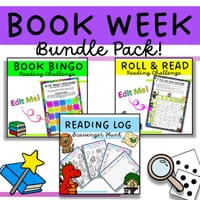 BOOK WEEK BUNDLE! Reading Log Book Bingo Dice Challenge Editable Literacy