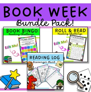 BOOK WEEK BUNDLE! Reading Log Book Bingo Dice Challenge Editable Literacy - image 1 of 2