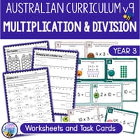 Australian Curriculum v9 Year 3 Multiplication and Division Worksheets and Task Cards - thumbnail 1 of 4