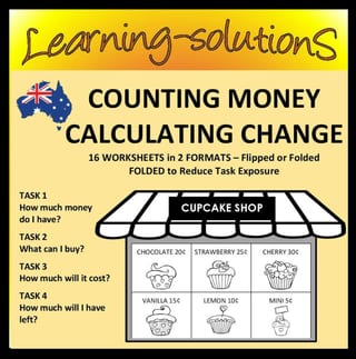 COUNTING MONEY, CALCULATING CHANGE - 16 Worksheets in 2 Formats - ACMNA034 & ACMNA059 - image 1 of 1
