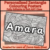 Mindfulness Zentangle Colouring Name Posters Fully Editable Grades 3-6 - thumbnail 1 of 6