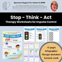 Stop Think Act Therapy Impulse Control Therapy Worksheets for Kids