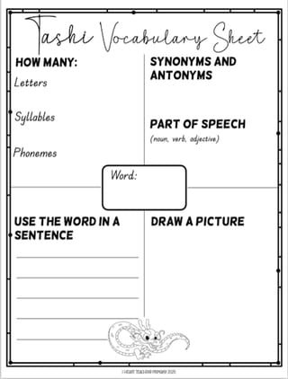 Tashi Book Companion Vocabulary Activities and Narrative Planner - image 7 of 7