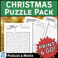 Christmas Puzzle Activities Pack | Word Searches, Crosswords, Cryptograms, Mazes