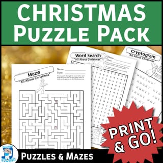 Christmas Puzzle Activities Pack | Word Searches, Crosswords, Cryptograms, Mazes - image 1 of 4