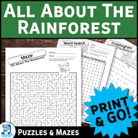 Rainforest-Themed Activities | Word Searches, Crosswords, Cryptograms, Mazes