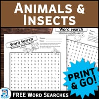 FREE Animals & Insects WORD SEARCHES | VOCABULARY Puzzle Worksheet Activity
