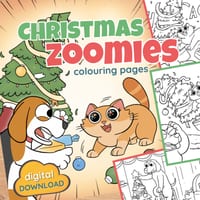 Christmas Zoomies Colouring Set, Fun Kids Comic, Cat and Dog Colouring Pages - thumbnail 1 of 8