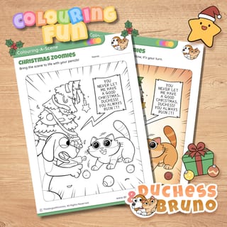 Christmas Zoomies Colouring Set, Fun Kids Comic, Cat and Dog Colouring Pages - image 2 of 8