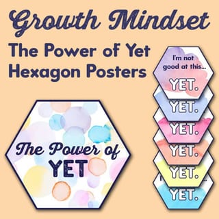 Growth Mindset The Power of Yet Watercolour Hexagon Posters - image 1 of 2