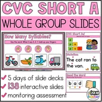 Phonics Teaching Slides CVC Short a, 5 days of Explicit Whole Group Slides K-1st