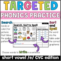 Short E CVC Word Families Phonics, Spelling, and Word Sorting Foundation and  1st grade - thumbnail 2 of 5