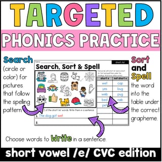 Short E CVC Word Families Phonics, Spelling, and Word Sorting Foundation and 1st grade - image 2 of 5