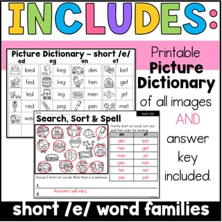 Short E CVC Word Families Phonics, Spelling, and Word Sorting Foundation and 1st grade - image 3 of 5