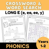 Long E Digraph Spelling | Crossword & Word Search | Team Vowels e, ea, ee, y