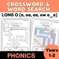 Long O Digraph Spelling | Crossword & Word Search | Team Vowels o oe oa ow o_e