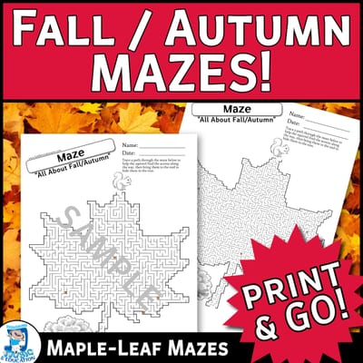 Autumn Mazes | Squirrel Acorn Hunt | 12 Print-and-Go Activities | No Prep
