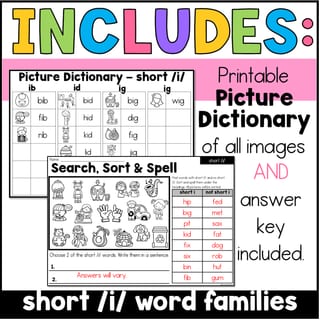 Short i CVC Word Families Phonics, Spelling and Word Sorting SOR Year 1 Worksheets - image 3 of 4