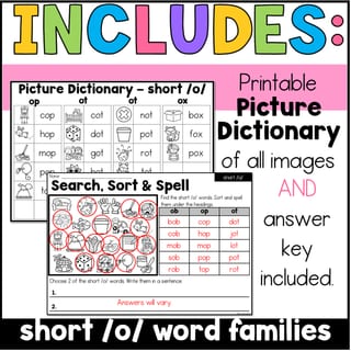 Short o CVC Word Families Phonics, Spelling and Word Sorting SOR Year 1 Worksheets - image 3 of 4