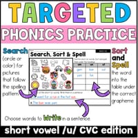 Short u CVC Word Families Phonics, Spelling and Word Sorting SOR Year 1 Worksheets - thumbnail 2 of 4
