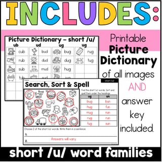 Short u CVC Word Families Phonics, Spelling and Word Sorting SOR Year 1 Worksheets - image 3 of 4